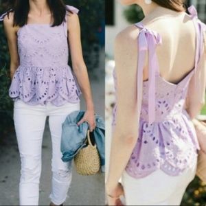 J.Crew Tie Shoulder Eyelet Peplum Tank